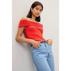 Madewell Ribbed Off-the-Shoulder Top S Cropped Rib Vibrant Bright Blouse Stretch